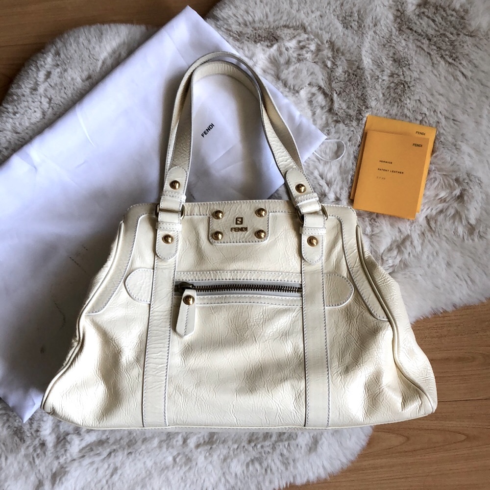 FENDI De Jour Tote in Patent White Leather